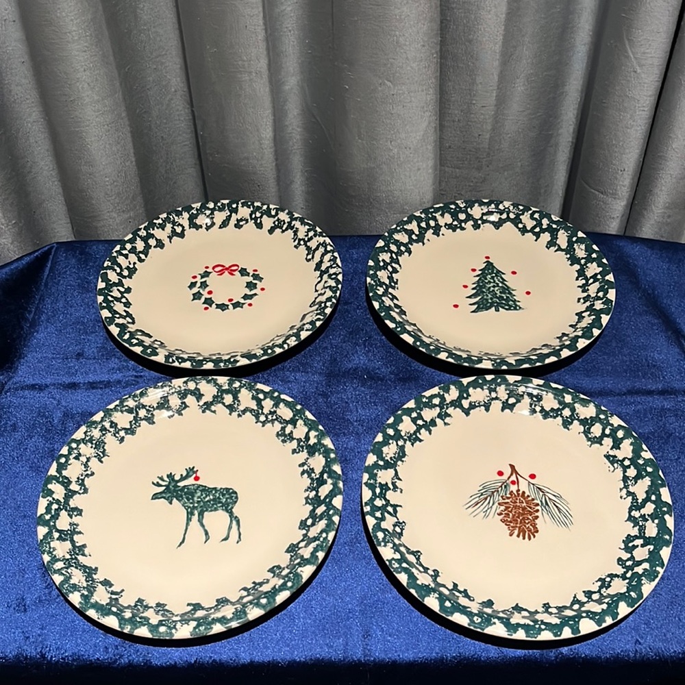 NIB Folk Craft Holiday Pines Dessert Plates By Tienshan - set of 4 Discontinued!